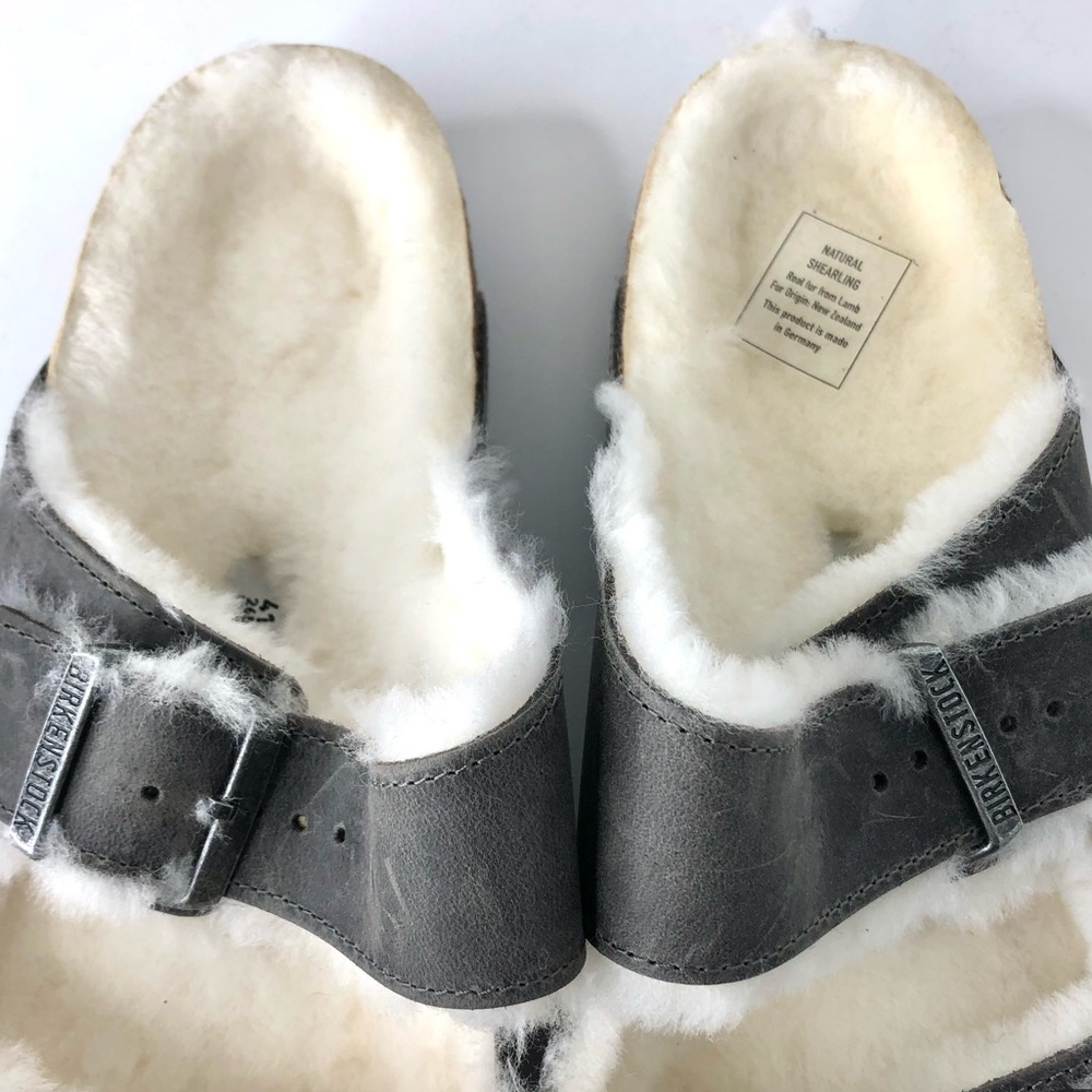 NIB Birkenstock Arizona Shearling Iron Leather Fur Lined Sandals Shoes - Picture 6 of 12